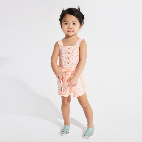 جمبسوت قصيرة برسوم الفلامنغو وأشرطة الكتف باللون الوردي للفتيات الصغيرات